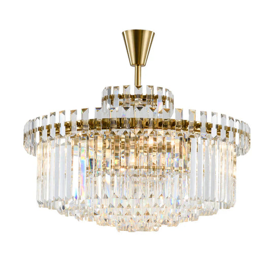 Tiered Round Clear Crystal Chandelier Light Classic 10/18 Heads Living Room Pendant Lighting In Gold