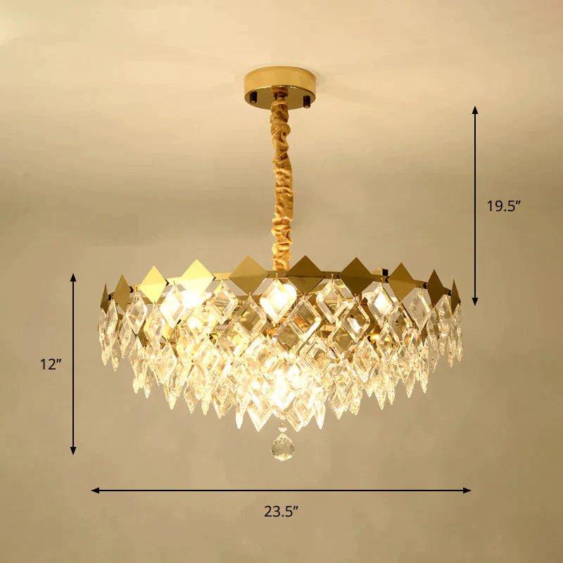 Gold Diamond Chandelier Lamp Country Clear Crystal 6/9 Bulbs Dining Room Hanging Pendant