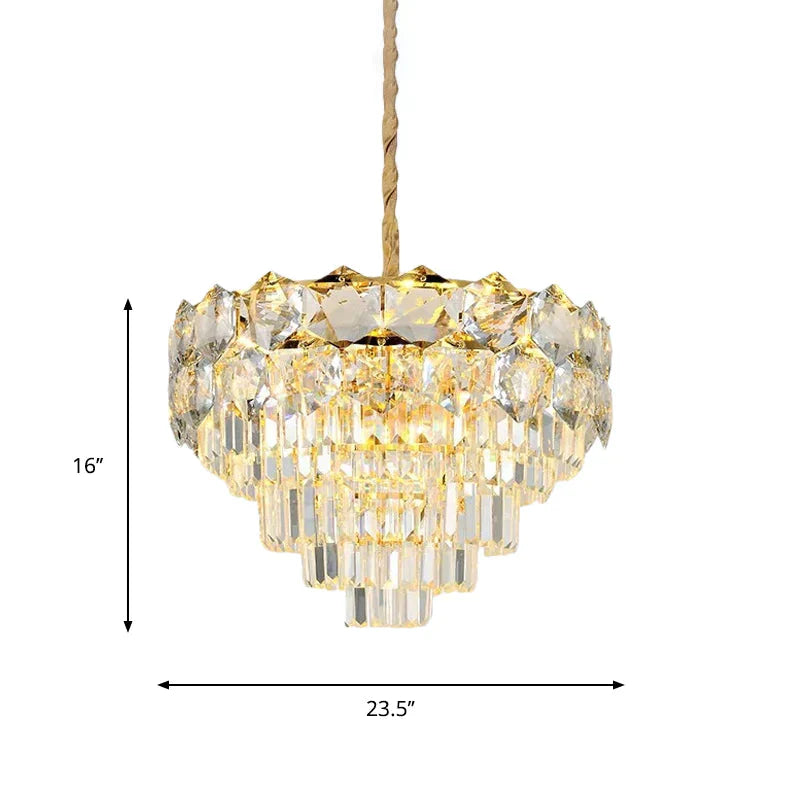 K9 Crystal Gold Hanging Chandelier Conical 8/11 Lights Traditional Pendant Ceiling Light For Bedroom