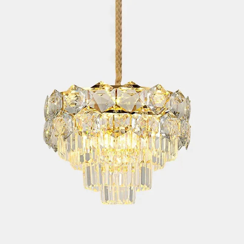 K9 Crystal Gold Hanging Chandelier Conical 8/11 Lights Traditional Pendant Ceiling Light For Bedroom