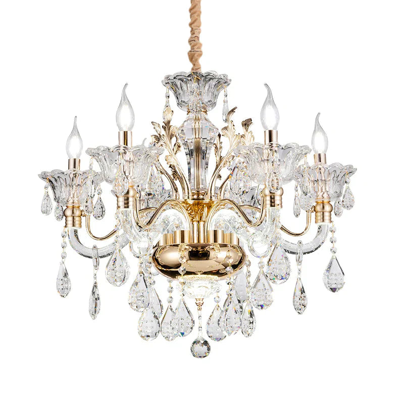 Clear Crystal Teardrop Chandelier Light Classic 6/8 - Light Bedroom Hanging Pendant In Gold With