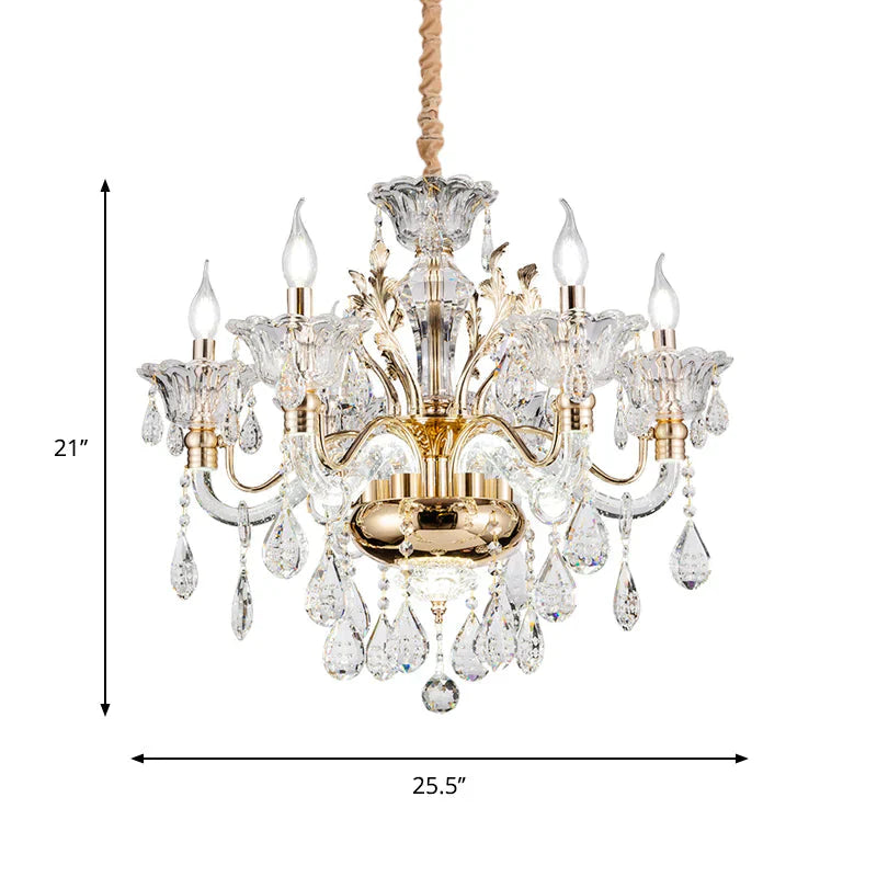 Clear Crystal Teardrop Chandelier Light Classic 6/8 - Light Bedroom Hanging Pendant In Gold With