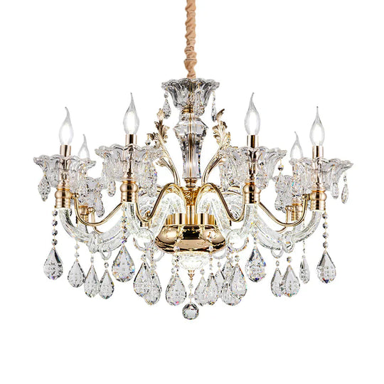 Clear Crystal Teardrop Chandelier Light Classic 6/8 - Light Bedroom Hanging Pendant In Gold With