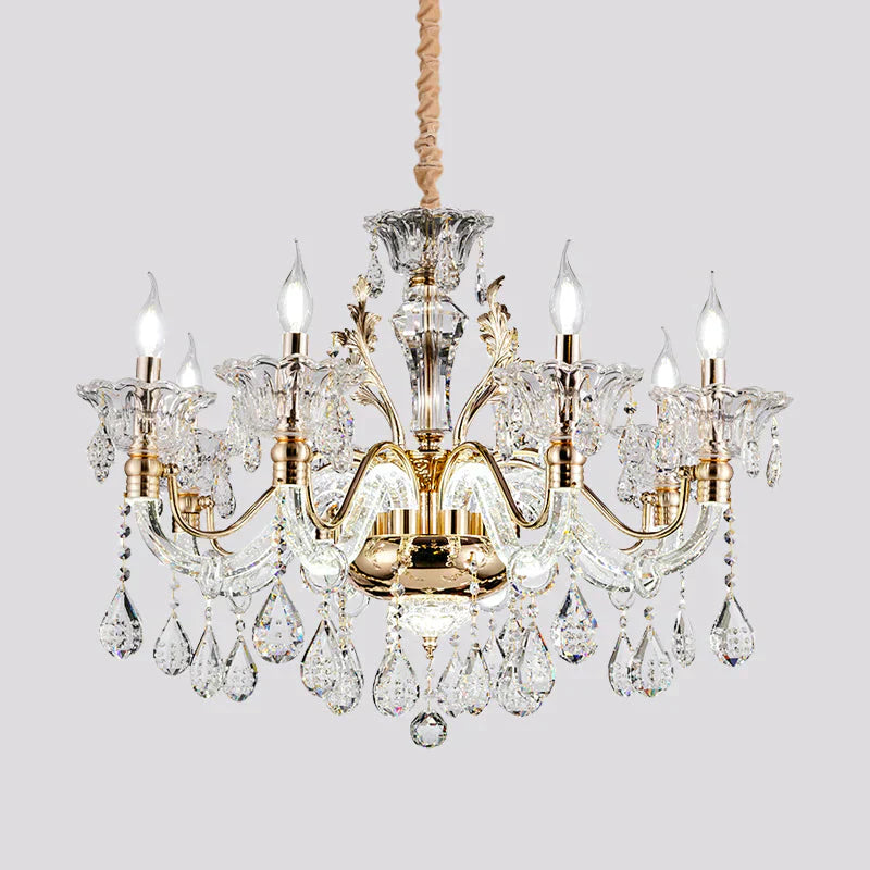 Clear Crystal Teardrop Chandelier Light Classic 6/8 - Light Bedroom Hanging Pendant In Gold With