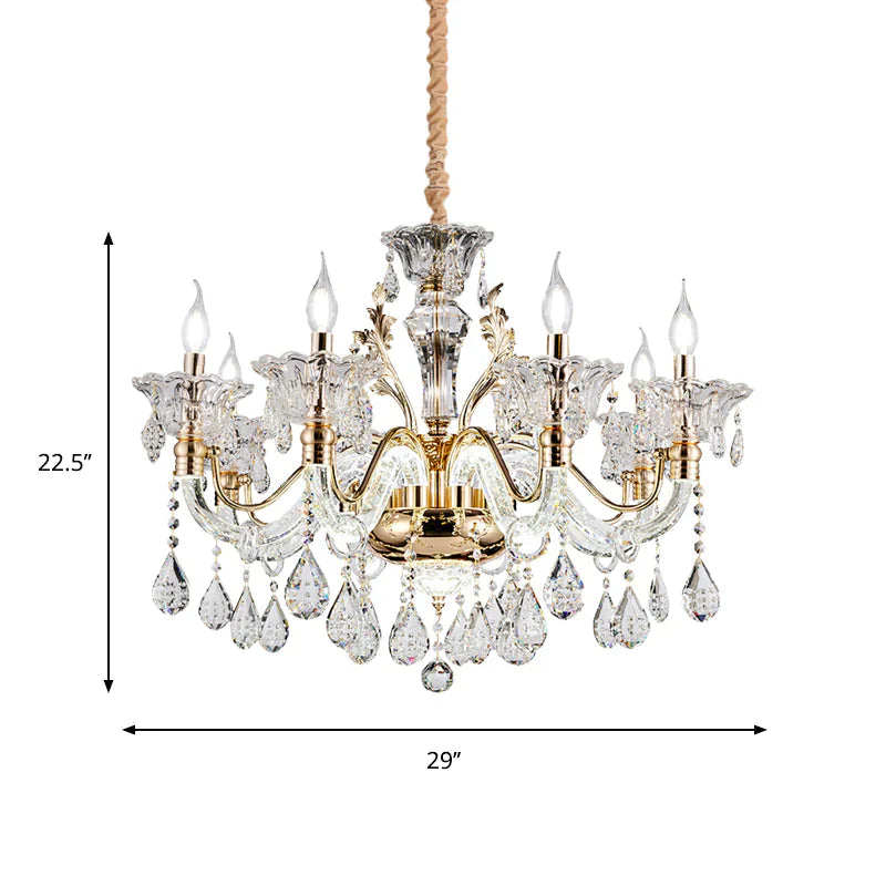 Clear Crystal Teardrop Chandelier Light Classic 6/8 - Light Bedroom Hanging Pendant In Gold With