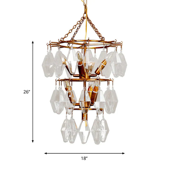Diamond Clear Crystal Chandelier Lamp Countryside 8 Heads Living Room Pendant Light In Gold With