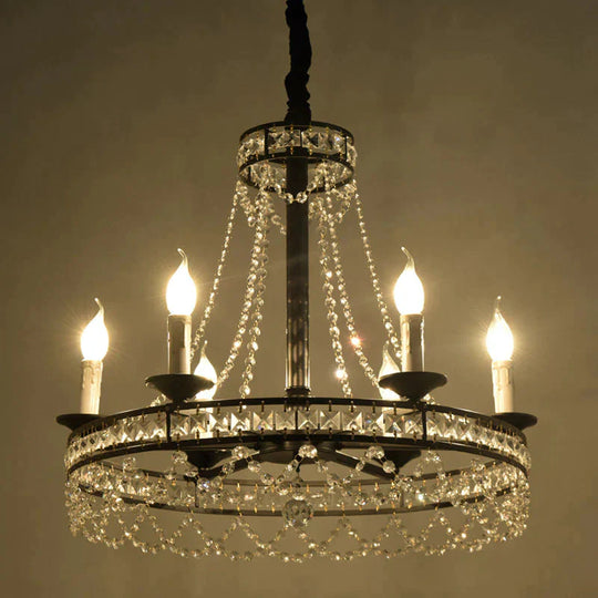 Black 4/6 - Light Chandelier Lamp Traditional Wheel Crystal Strand Hanging Ceiling Light For Bedroom