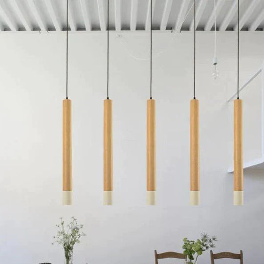 Modern Simple Single Personality Solid Wood Cylinder Straight Chandelier Creative Bar Restaurant