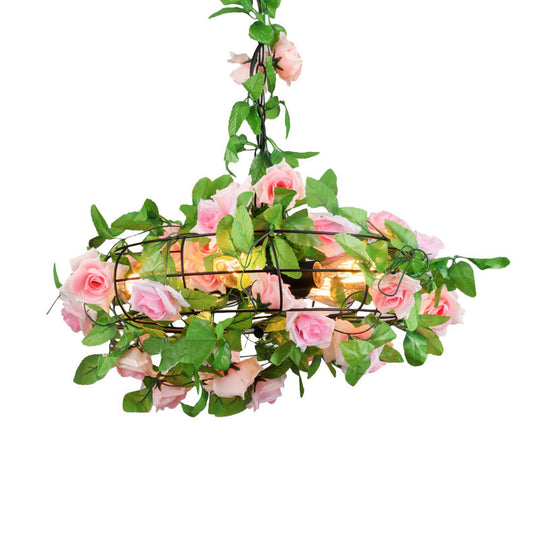Beatrice - Farmhouse Fan Cage Iron Drop Pendant With Maple Leaf/Rose Deco
