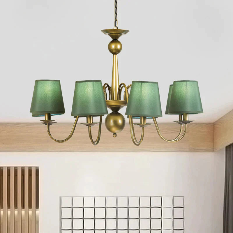 8 - Bulb Tapered Chandelier Light Fixture Country Coffee/Yellow/Dark Green Fabric Down Lighting