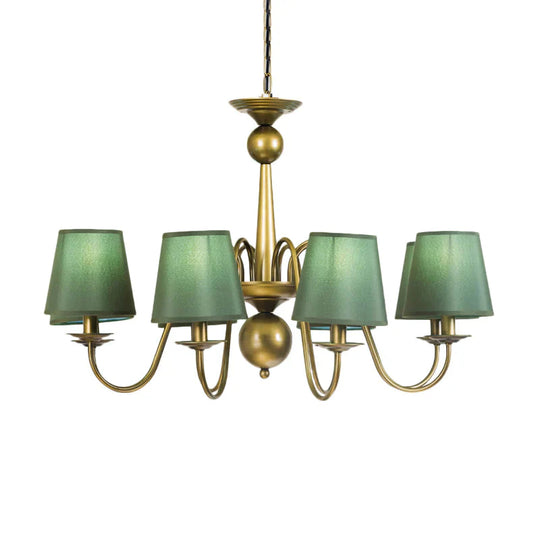 8 - Bulb Tapered Chandelier Light Fixture Country Coffee/Yellow/Dark Green Fabric Down Lighting