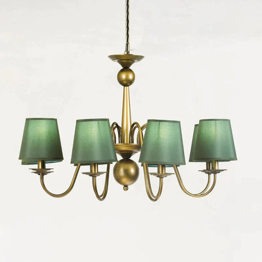 8 - Bulb Tapered Chandelier Light Fixture Country Coffee/Yellow/Dark Green Fabric Down Lighting