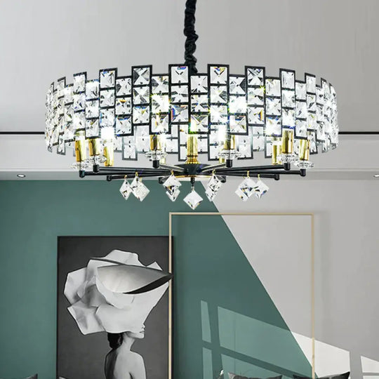 8/12 Heads Hanging Lamp Traditional Circular Crystal Embedded Chandelier Pendant Light In Black 12 /