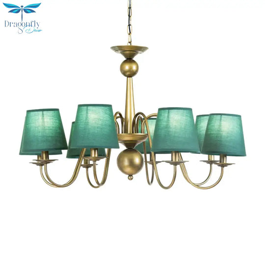 8 - Bulb Tapered Chandelier Light Fixture Country Coffee/Yellow/Dark Green Fabric Down Lighting