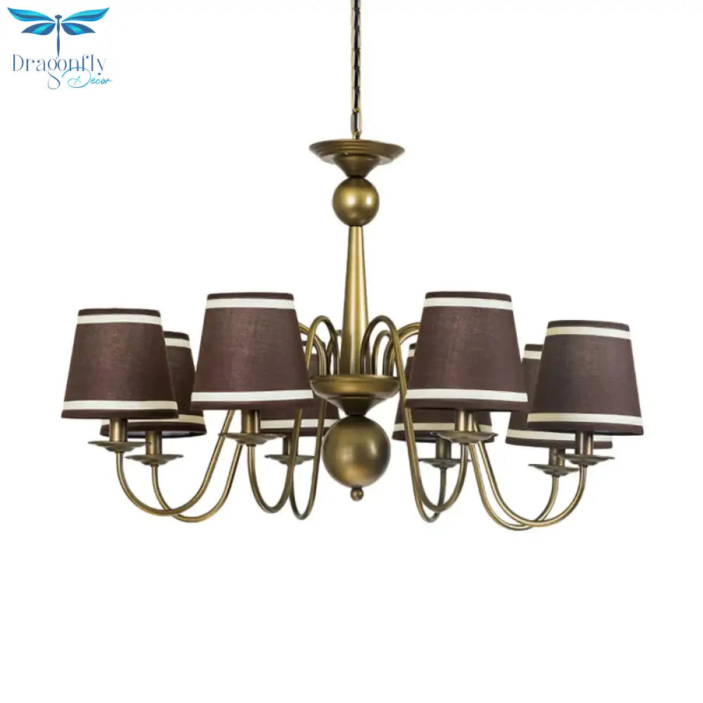 8 - Bulb Tapered Chandelier Light Fixture Country Coffee/Yellow/Dark Green Fabric Down Lighting