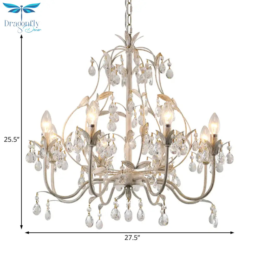 8 Bulbs Gourd Ceiling Chandelier Traditional Clear Crystal Suspended Lighting Fixture With Metal