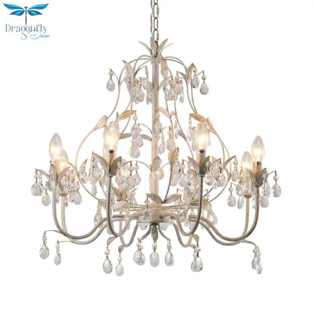 8 Bulbs Gourd Ceiling Chandelier Traditional Clear Crystal Suspended Lighting Fixture With Metal