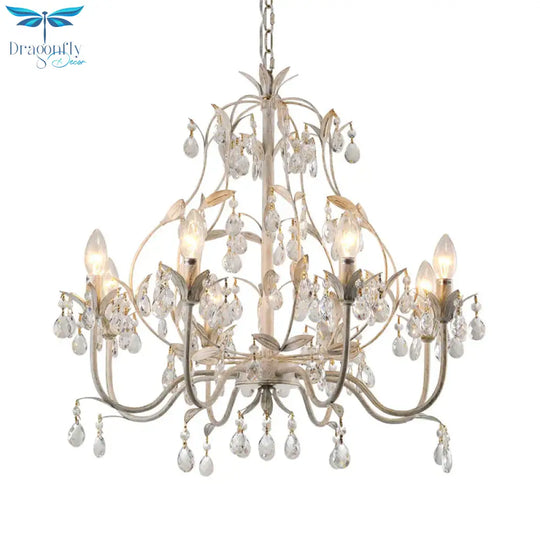 8 Bulbs Gourd Ceiling Chandelier Traditional Clear Crystal Suspended Lighting Fixture With Metal