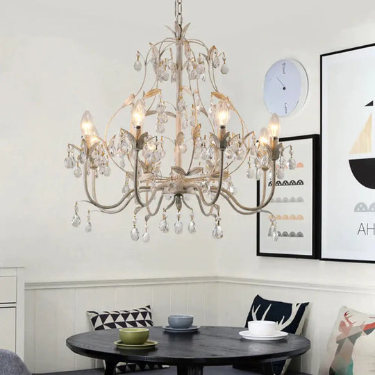 8 Bulbs Gourd Ceiling Chandelier Traditional Clear Crystal Suspended Lighting Fixture With Metal