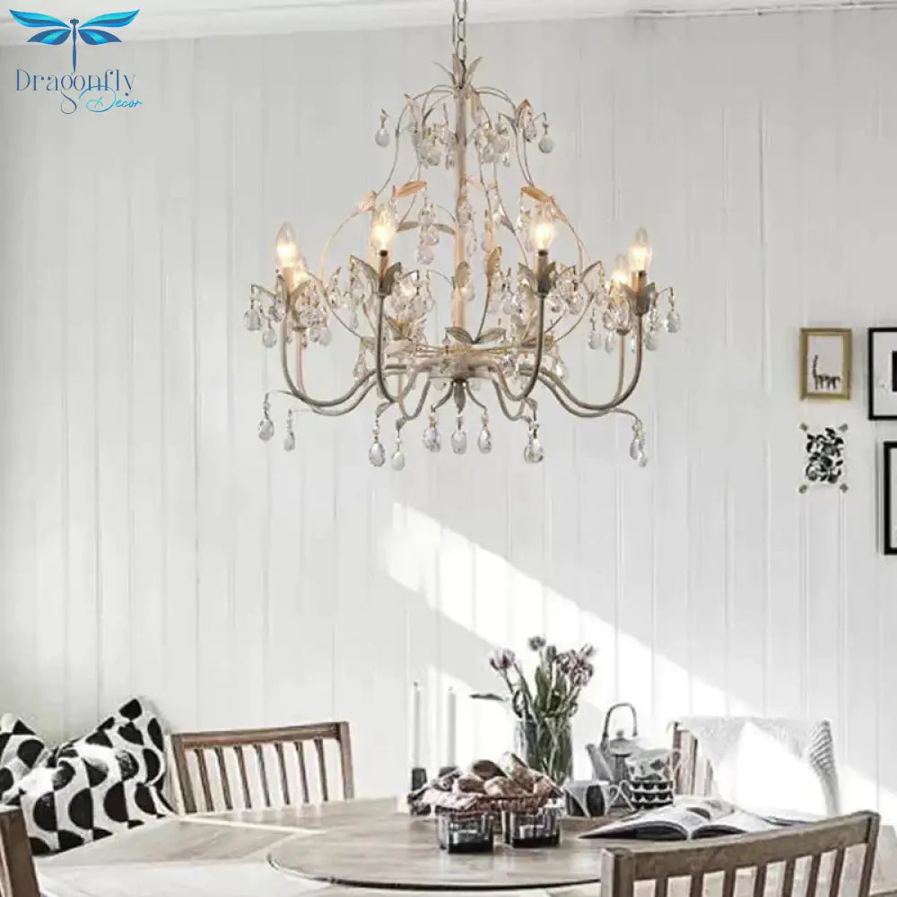 8 Bulbs Gourd Ceiling Chandelier Traditional Clear Crystal Suspended Lighting Fixture With Metal