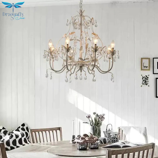 8 Bulbs Gourd Ceiling Chandelier Traditional Clear Crystal Suspended Lighting Fixture With Metal