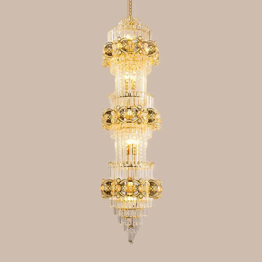 8 - Light Fluted Clear Glass Rods Chandelier Retro Layered Guest Room Suspension Pendant Light