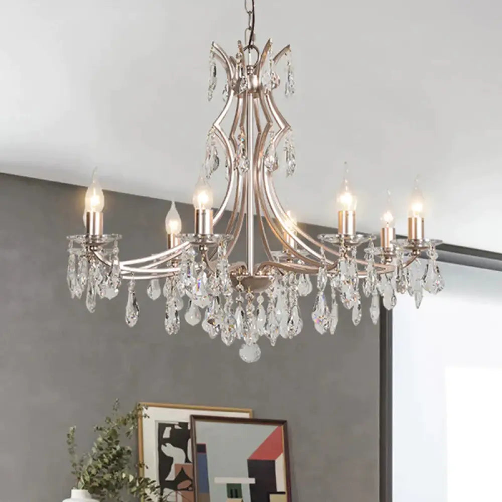 8 Lights Candlestick Chandelier Lighting Lodge Chrome Crystal Suspension Lamp For Living Room