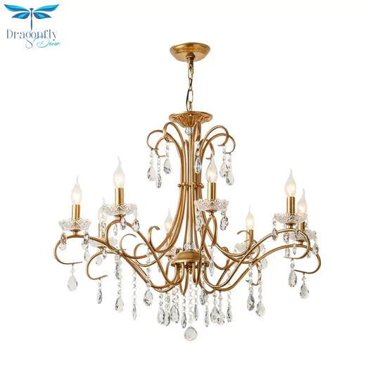 8 Lights Crystal Chandelier Light Countryside Gold Candlestick Living Room Hanging Lamp