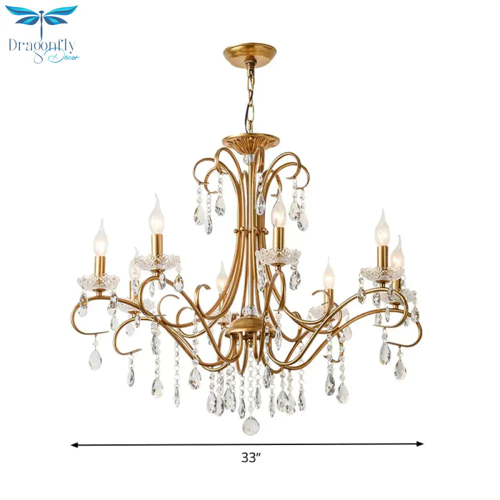 8 Lights Crystal Chandelier Light Countryside Gold Candlestick Living Room Hanging Lamp