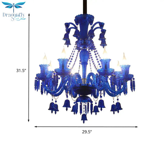 8 Lights Crystal Hanging Lamp Traditional Red/Blue/Purple Candelabra Living Room Chandelier Light