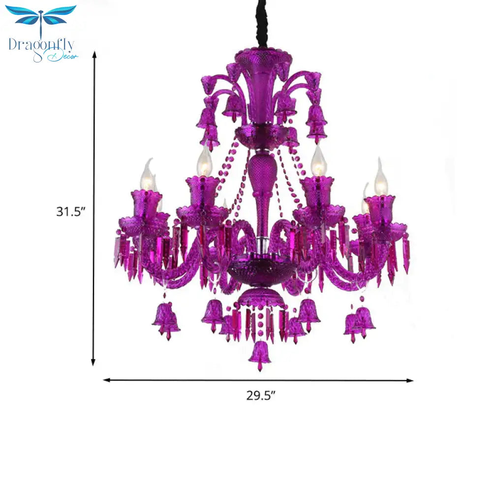 8 Lights Crystal Hanging Lamp Traditional Red/Blue/Purple Candelabra Living Room Chandelier Light