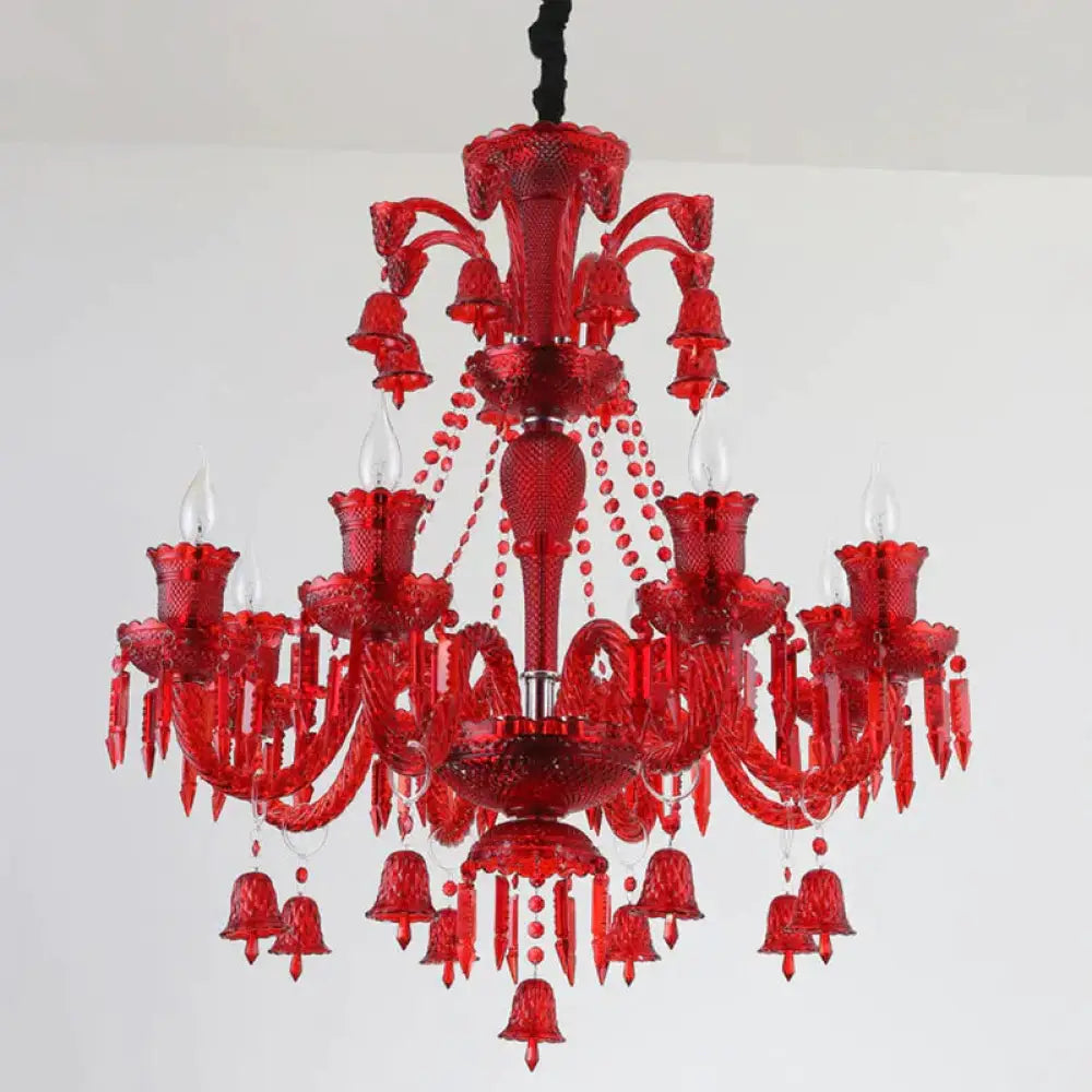 8 Lights Crystal Hanging Lamp Traditional Red/Blue/Purple Candelabra Living Room Chandelier Light