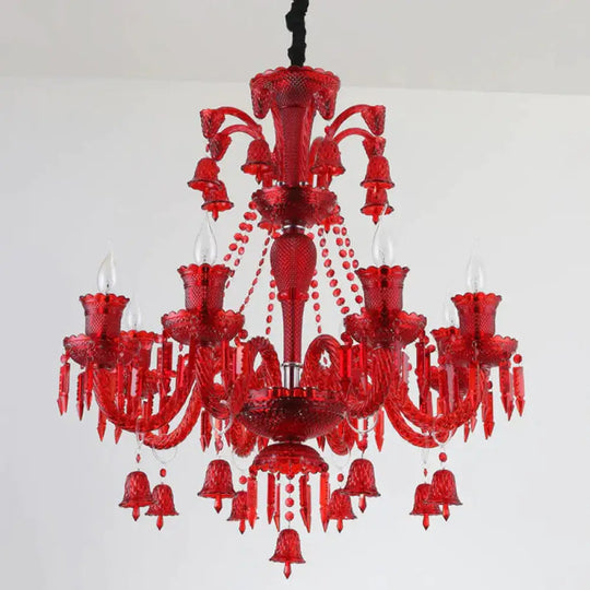 8 Lights Crystal Hanging Lamp Traditional Red/Blue/Purple Candelabra Living Room Chandelier Light