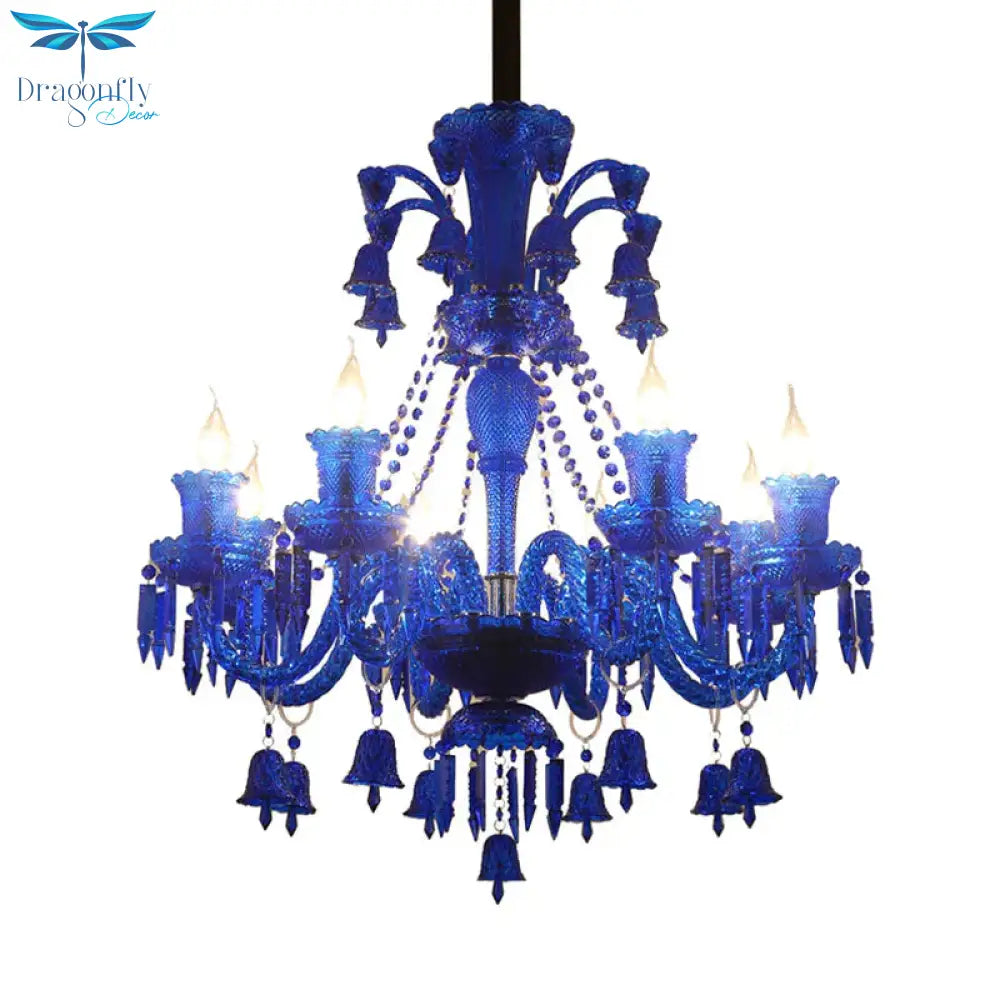 8 Lights Crystal Hanging Lamp Traditional Red/Blue/Purple Candelabra Living Room Chandelier Light