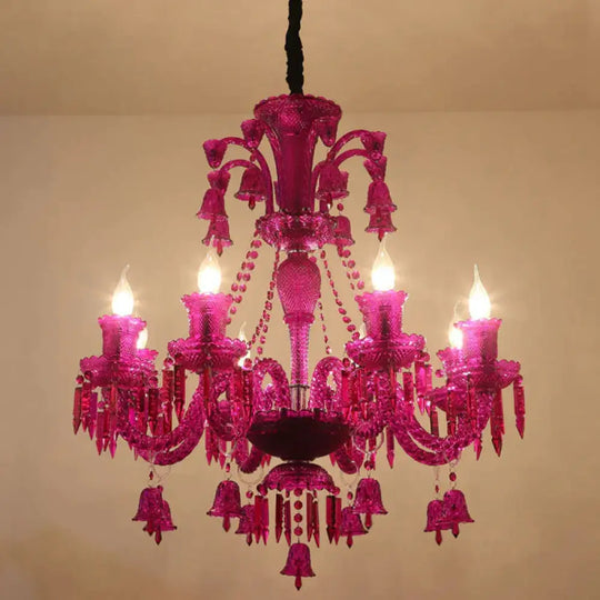 8 Lights Crystal Hanging Lamp Traditional Red/Blue/Purple Candelabra Living Room Chandelier Light