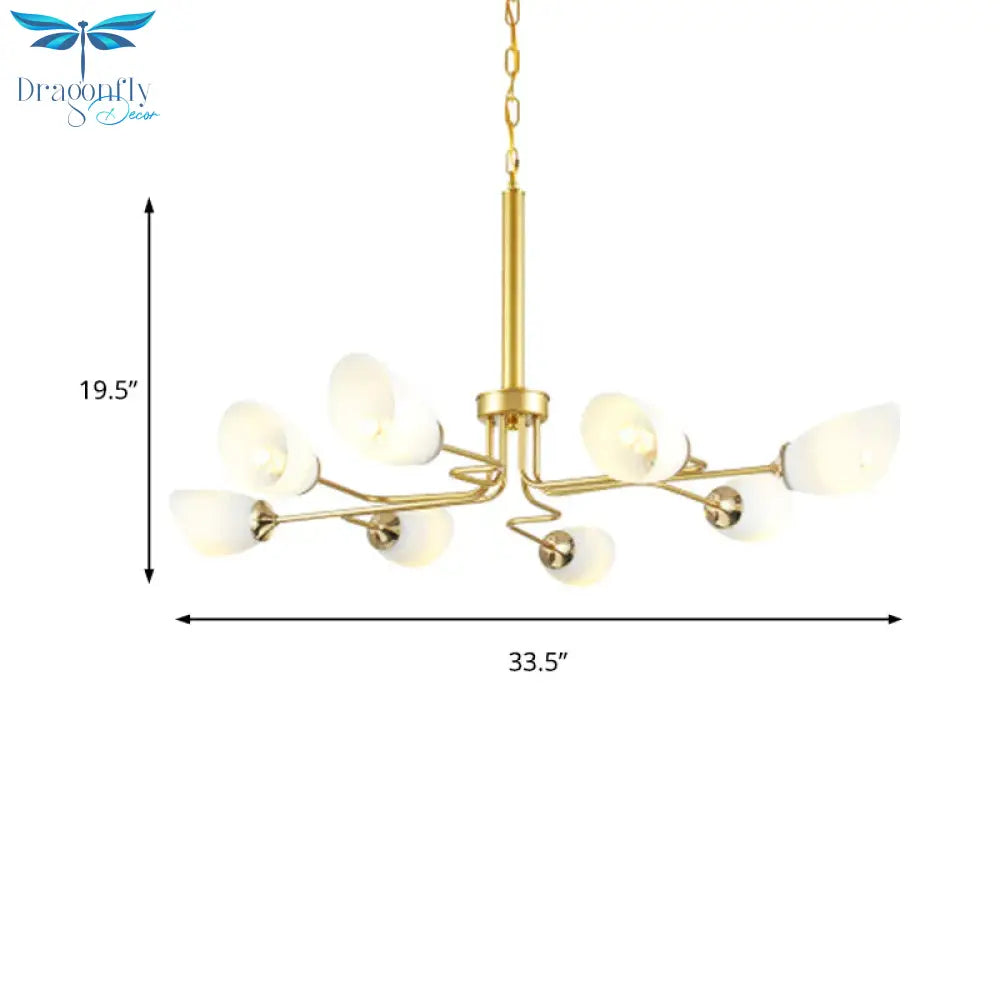 8 Lights Pendant Light Traditional Oval Frosted Glass Hanging Chandelier In Brass For Living Room