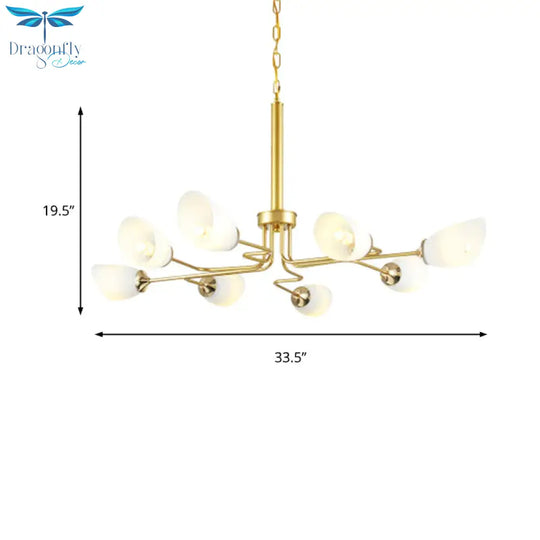 8 Lights Pendant Light Traditional Oval Frosted Glass Hanging Chandelier In Brass For Living Room