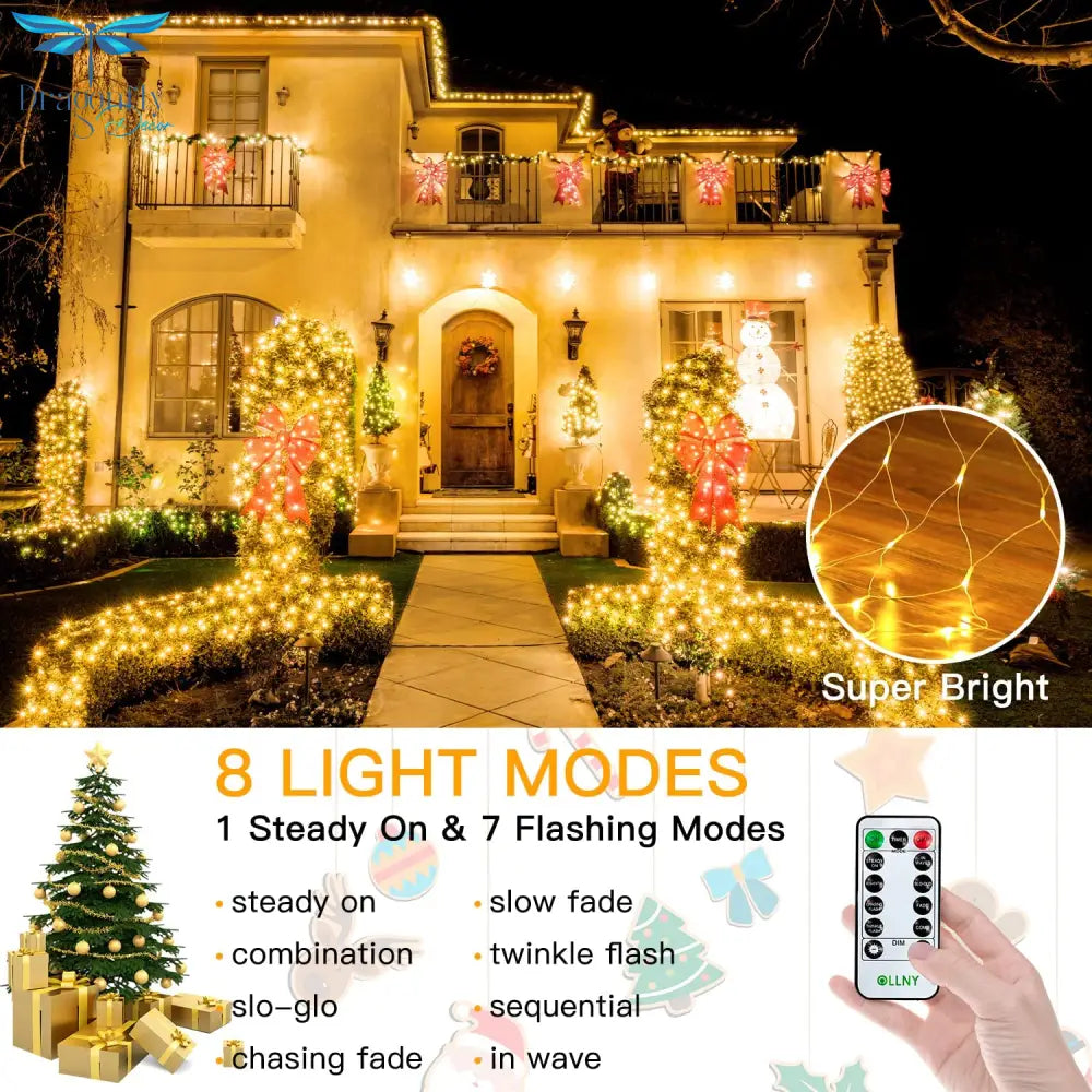 8 Modes Solar Power Led Net Curtain Light Mesh Fairy String Light Christmas New Year Decoration