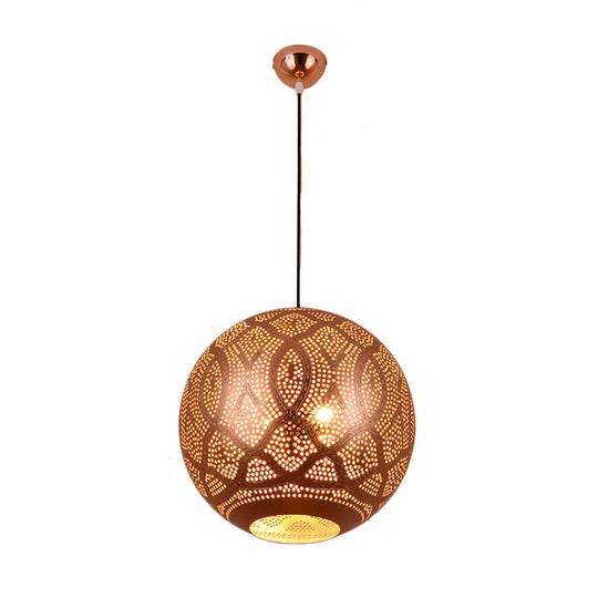 Rose Gold Etched Sphere Restaurant Pendant Light Metal Ceiling Chandelier