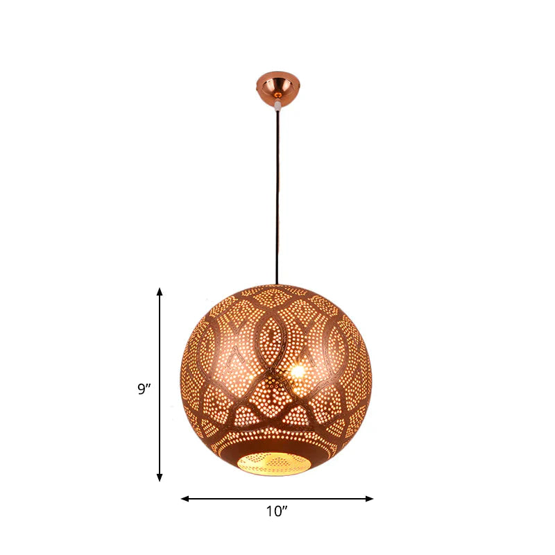 Rose Gold Etched Sphere Restaurant Pendant Light Metal Ceiling Chandelier