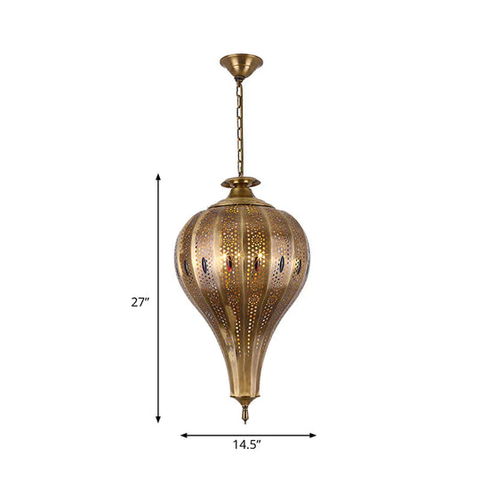 Country Teardrop Chandelier Light Fixture 4 Heads Metal Pendant Lamp In Brass For Living Room