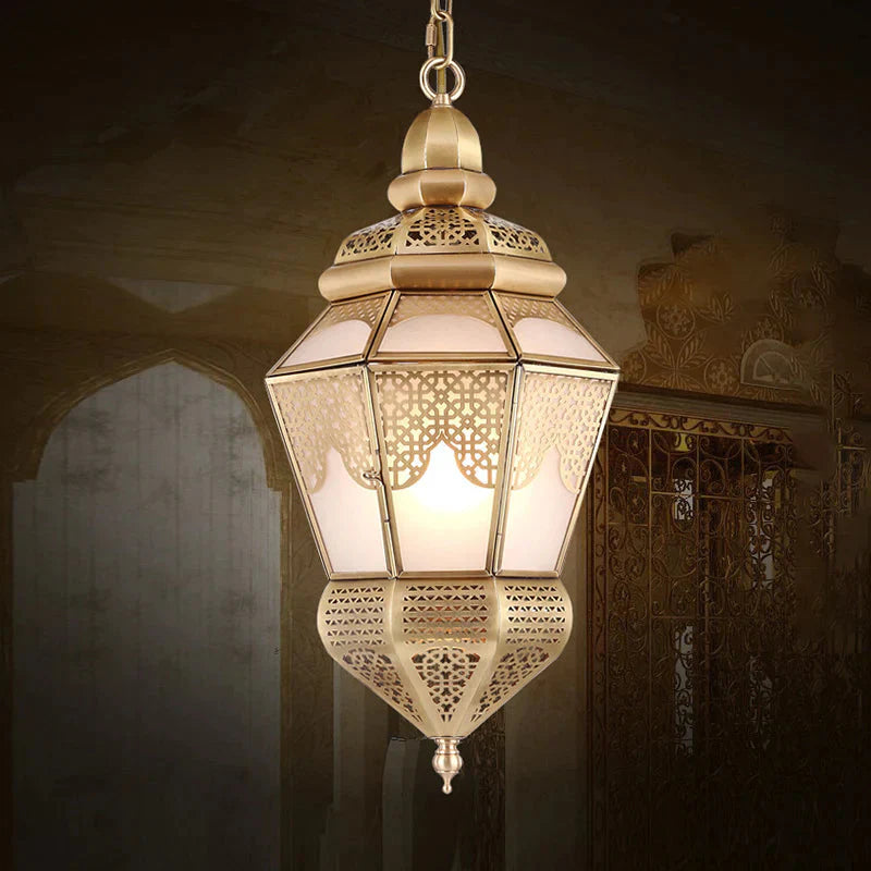 Brass 2 Lights Hanging Ceiling Light Arab Style Metal Lantern Chandelier Lighting For Coffee Shop