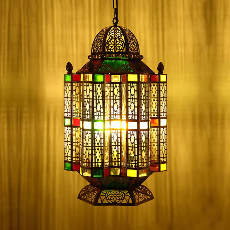 4 Bulbs Metallic Pendant Chandelier Rustic Brass Lantern Shade Dining Room Pendulum Light