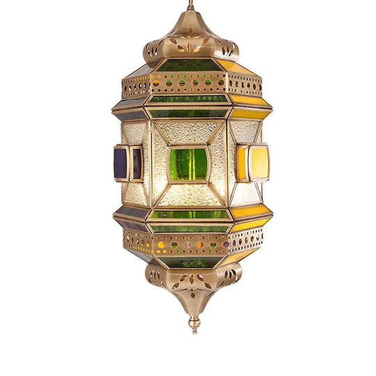 Hexagonal Corridor Pendant Chandelier Arab Metal 4 Lights Brass Finish Ceiling Suspension Lamp