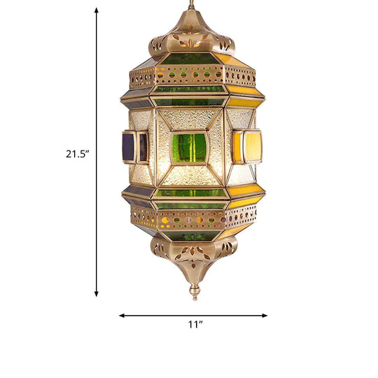 Hexagonal Corridor Pendant Chandelier Arab Metal 4 Lights Brass Finish Ceiling Suspension Lamp