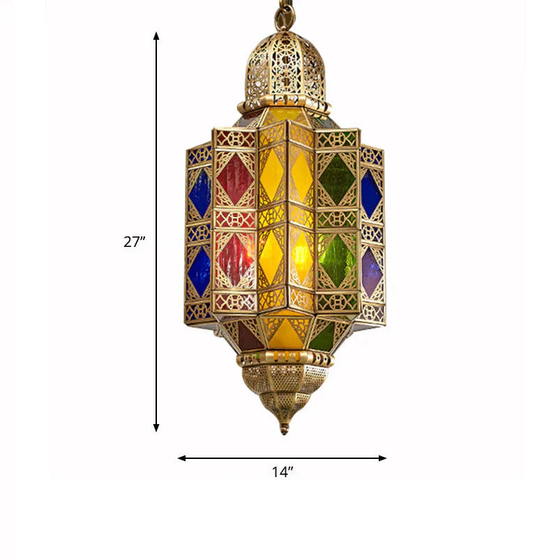 Metallic Brass Chandelier Light Fixture Lantern Shaped 3 Heads Traditional Hanging Pendant For