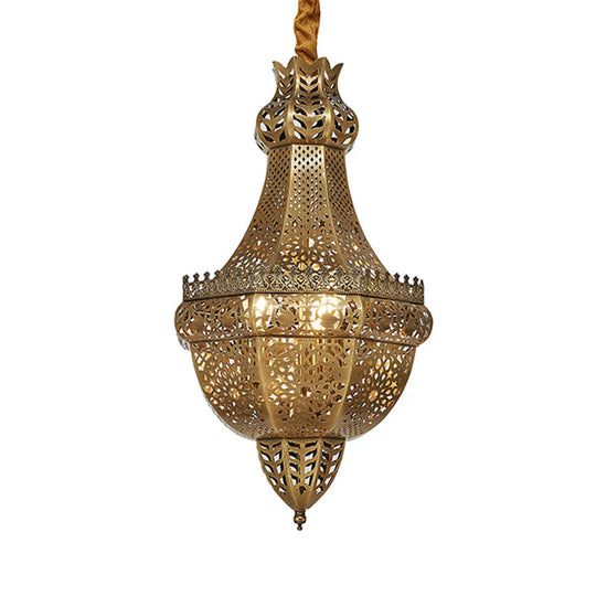 3 - Light Chandelier Lighting Rustic Bedroom Suspension Pendant With Basket Metal Shade In Brass