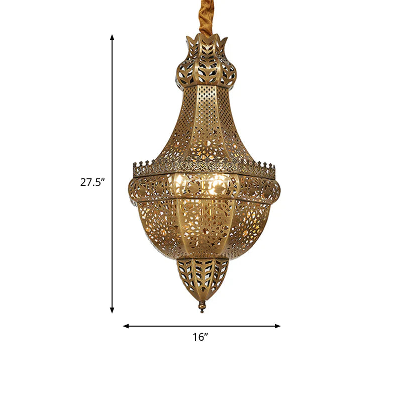3 - Light Chandelier Lighting Rustic Bedroom Suspension Pendant With Basket Metal Shade In Brass