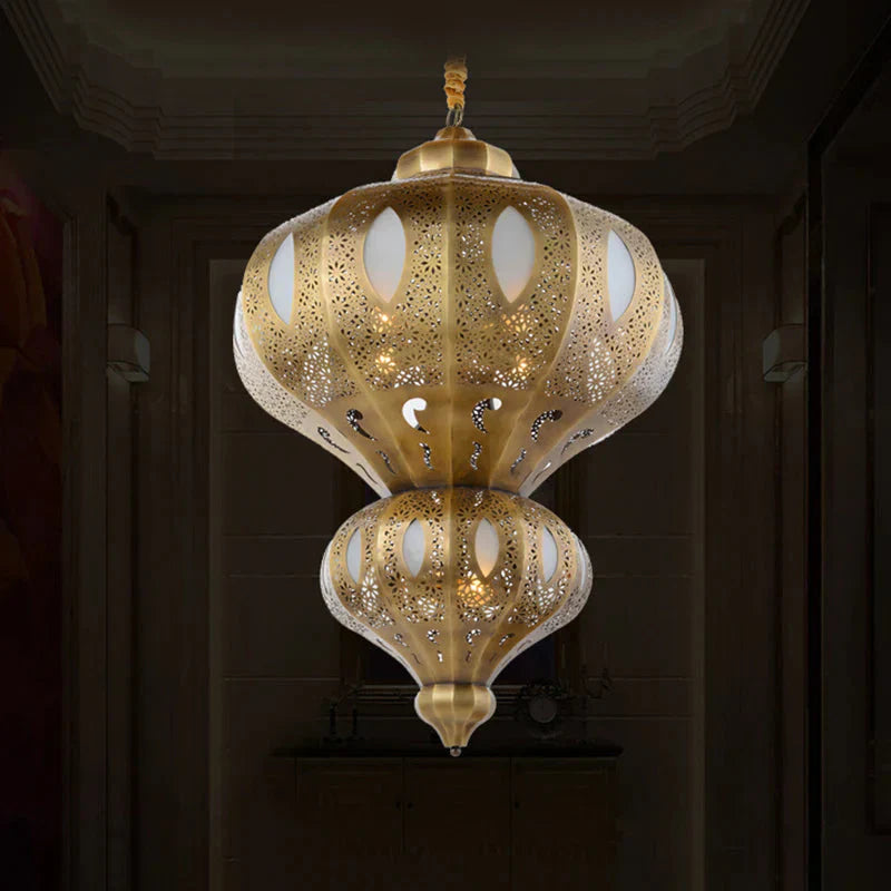 Brass 8 Heads Hanging Pendant Light Arab Meta Gourd Shape Chandelier Lighting Fixture