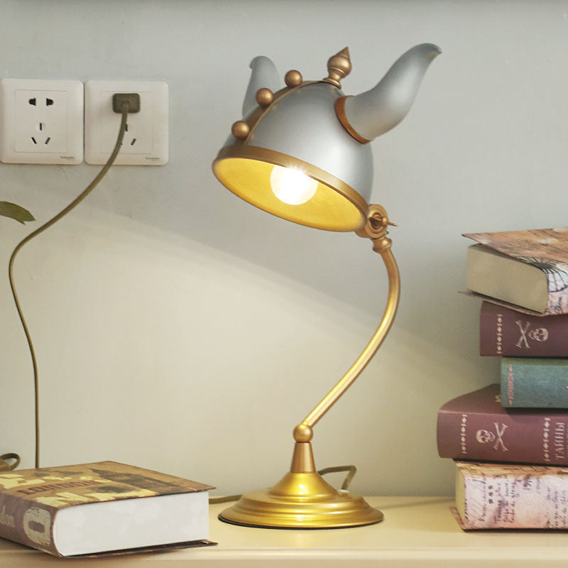 Florine - Gray Ox Horn Helm Shape Study Lamp: Modern Single Bulb Task Light With Grey